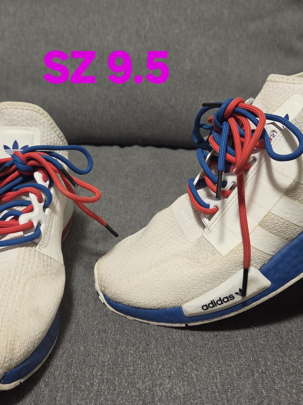Adidas White Sneakers with Blue & Red Accents - Sz 9.5